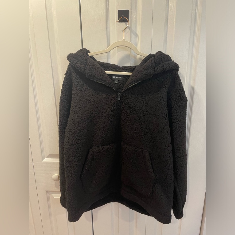 black teddy pullover hoodie